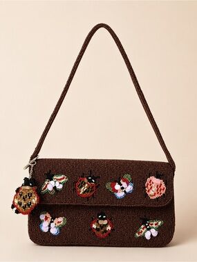 Beaded Brown Insect Shoulder Bag